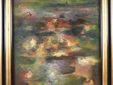 an oil painting of flowers in a vase on a table