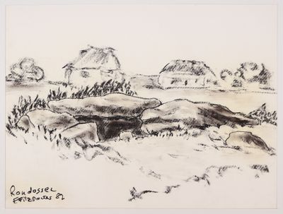 une image représentant un dessin de paysage avec des rochers et de l'herbe