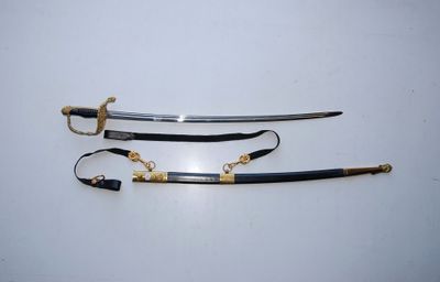 two swords with gold and black handles on a white surface