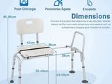 schéma indiquant la hauteur et la largeur d'un banc de baignoire avec assise