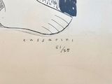 a drawing of a shoe with a blue and white design on it