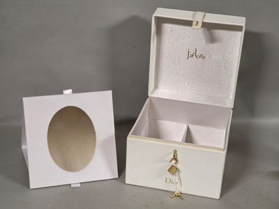 a white box with a picture of a woman inside of it