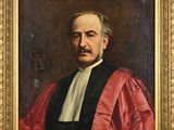 un tableau représentant un homme vêtu d'une robe rouge et portant une moustache