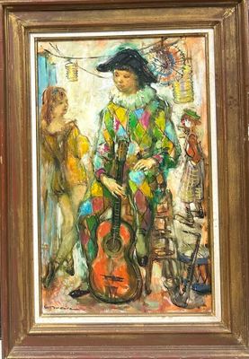 painting of a man with a guitar and a woman with a guitar