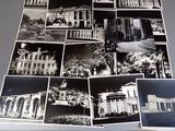 several black and white photographs of a large building with a lot of windows