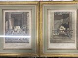 deux photos encadrées représentant un chien et un chat sur un balcon