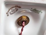 a close up of a toilet with a pink rope