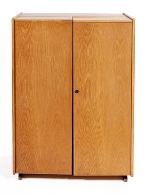 an image of a wooden cabinet with two doors