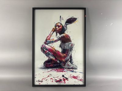 an image of a painting of a woman sitting on the ground