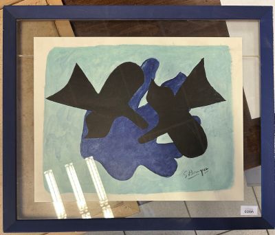 une photo d'un tableau bleu et noir dans un cadre bleu