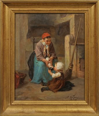 une image représentant un tableau où l'on voit une femme en train de nourrir un enfant