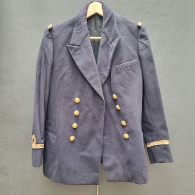 an image of a blue jacket on a hanger