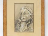 tableau représentant un vieil homme fumant la pipe, dans un cadre en bois