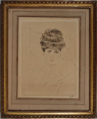 PAUL CESAR HELLEU (1855-1927) Portrait d'une jeune-femme au …