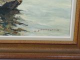 an oil painting of a man sitting on a boat in the water