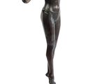 bronze statue of a woman holding a flower in her right hand