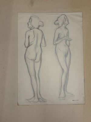 dessin représentant deux femmes debout l'une à côté de l'autre
