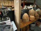 many baskets on a table in a warehouse
