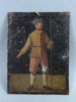 un vieux tableau représentant un homme tenant une épée à la main
