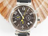 a close up of a watch with a shell in the background