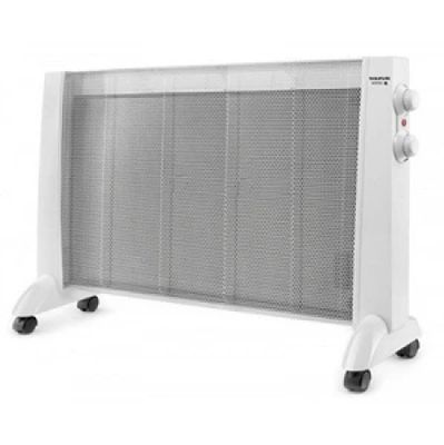 a white electric heater on wheels against a white background