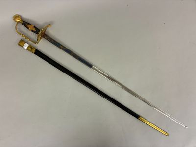two swords with gold and black handles on a white surface