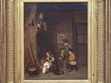 an old painting of a man and a woman sitting in a room