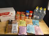 a table with a variety of food items on it