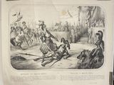 a drawing of a man on a horse being chased by a man on a horse