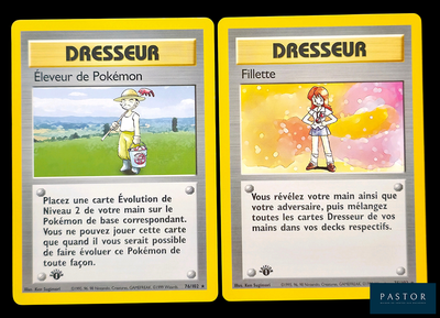 deux cartes représentant une femme et un homme en robe jaune