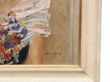 a painting of a woman in a dress with flowers on it