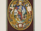 an old book with a picture of a man and a woman in a circle