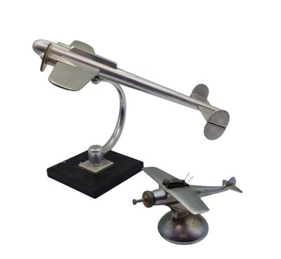 a small model of a plane on a stand