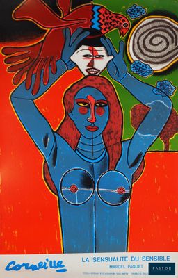 une image d'une peinture représentant une femme avec un oiseau sur la tête