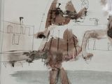 a picture of a drawing of a man and a woman on a horse