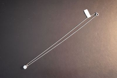 un collier en argent auquel est suspendu un petit objet blanc