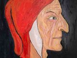 une peinture à l'huile représentant une femme portant un bandeau rouge et des écouteurs