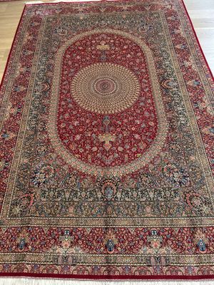 Tapis Iran avec médaillon centre fond rouge et bleu 300 X 20…