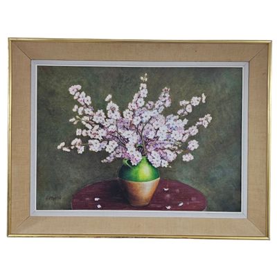 peinture d'une peinture d'un vase de fleurs sur une table