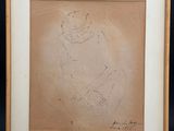 une vieille photo représentant le dessin d'un homme assis sur une chaise