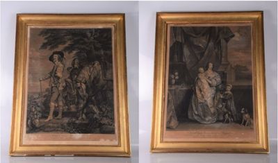 deux tableaux encadrés représentant une femme et un homme dans un décor boisé