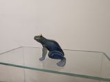 a glass table with a blue turtle on it