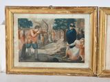 two framed pictures of a man with a bow and a woman with a bow