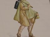 a drawing of a man with a cane and a book