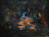 une peinture à l'huile représentant un tableau où l'on voit des personnes assises à une table