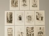 de nombreuses photos différentes d'un bâtiment accrochées au mur