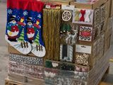 a pallet with a bunch of christmas decorations on it