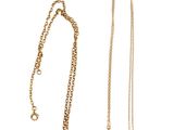 a close up of two necklaces on a white background