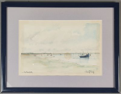 une image d'un tableau représentant un bateau dans l'eau