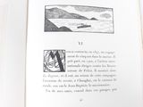 an open book with a picture of a boat in the water